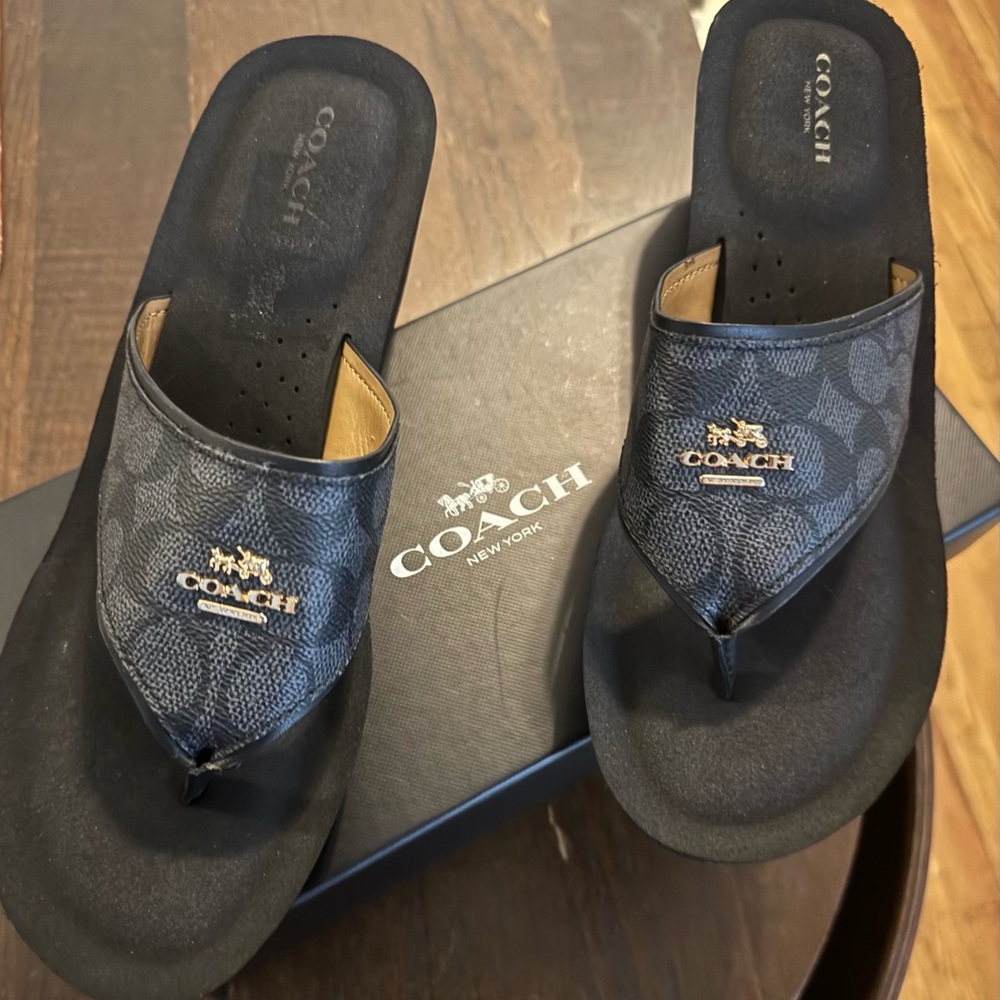 Coach Black and Navy Flip Flops
